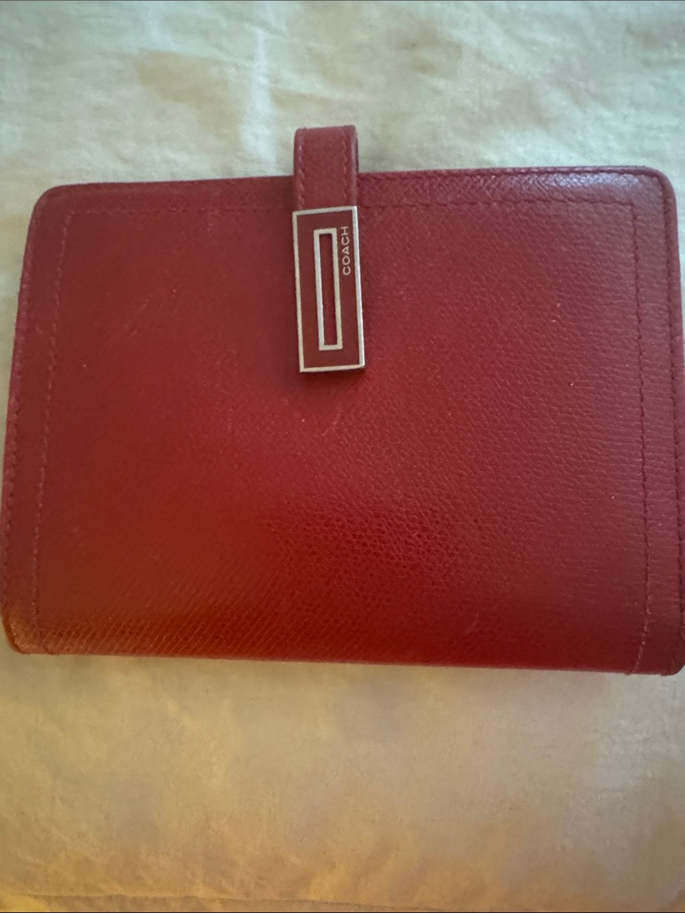 Coach Red Pebbled Leather Snap Compact Wallet